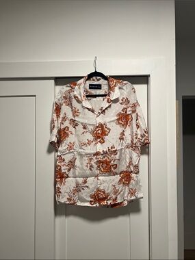 Abercrombie & Fitch White Short-Sleeve Shirt with Orange Floral Print